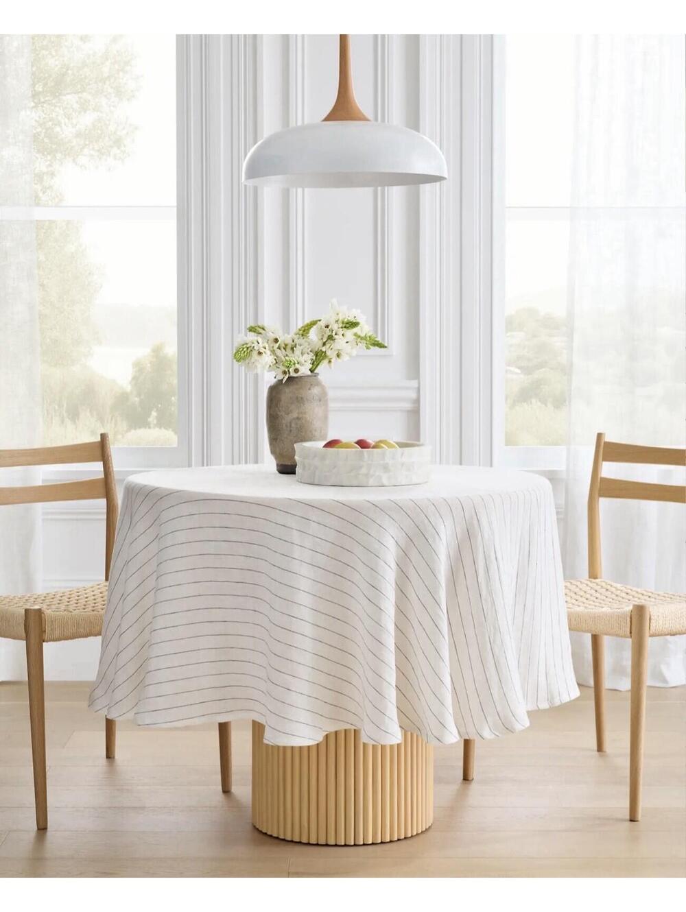 NWT Quince European Linen Round Tablecloth 70” Pencil Stripe Cream 100% Flax - Picture 3 of 5